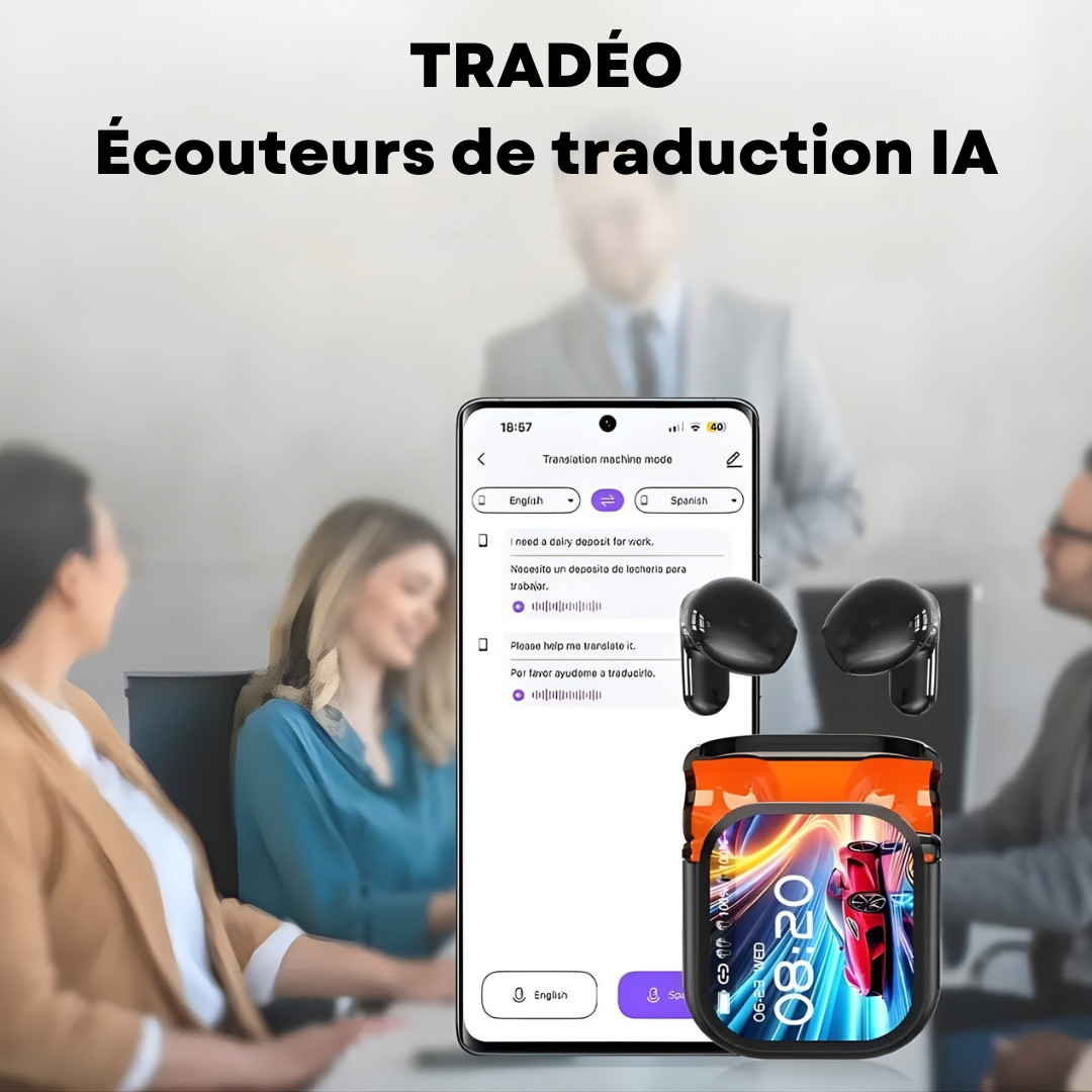 Tradéo® - Écouteurs de Traduction avec Écran Couleur et Réduction de Bruit