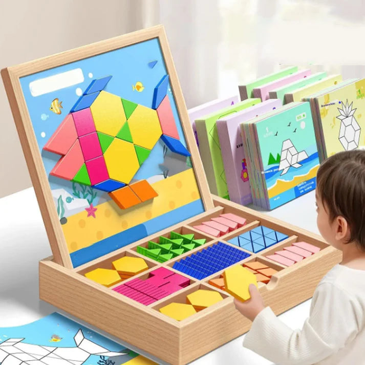 MagikBlocs® - Puzzle Magnétique en Bois (180 Pièces Géométriques)